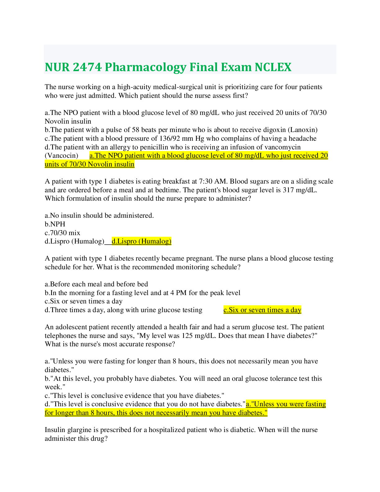 Preview image for NUR 2474 / NUR2474 Final Exam: Pharmacology for Professional Nursing Final Exam Review (Latest 2021/2022) Rasmussen